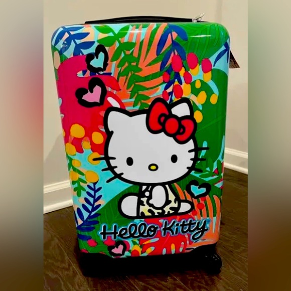 Hello Kitty Handbags - Hello Kitty Kids Jungle Tropical Suitcase - Green, Pink, White Animal Prink